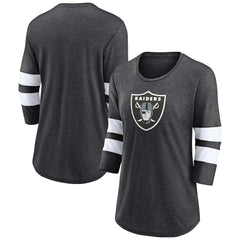 Las Vegas Raiders Women's Primary Logo 3/4 Sleeve Scoop Neck T-Shirt - Heathered Charcoal discount