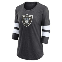 Las Vegas Raiders Women's Primary Logo 3/4 Sleeve Scoop Neck T-Shirt - Heathered Charcoal discount