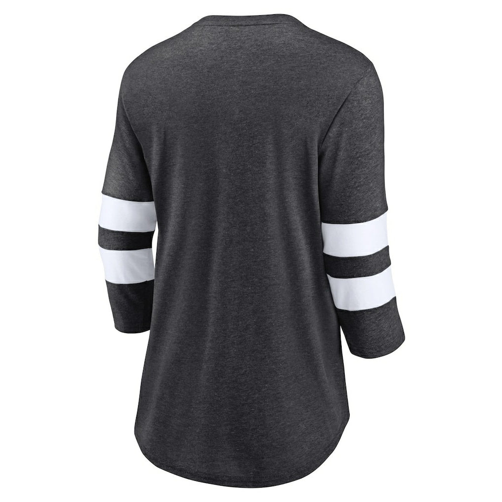 Las Vegas Raiders Women's Primary Logo 3/4 Sleeve Scoop Neck T-Shirt - Heathered Charcoal discount