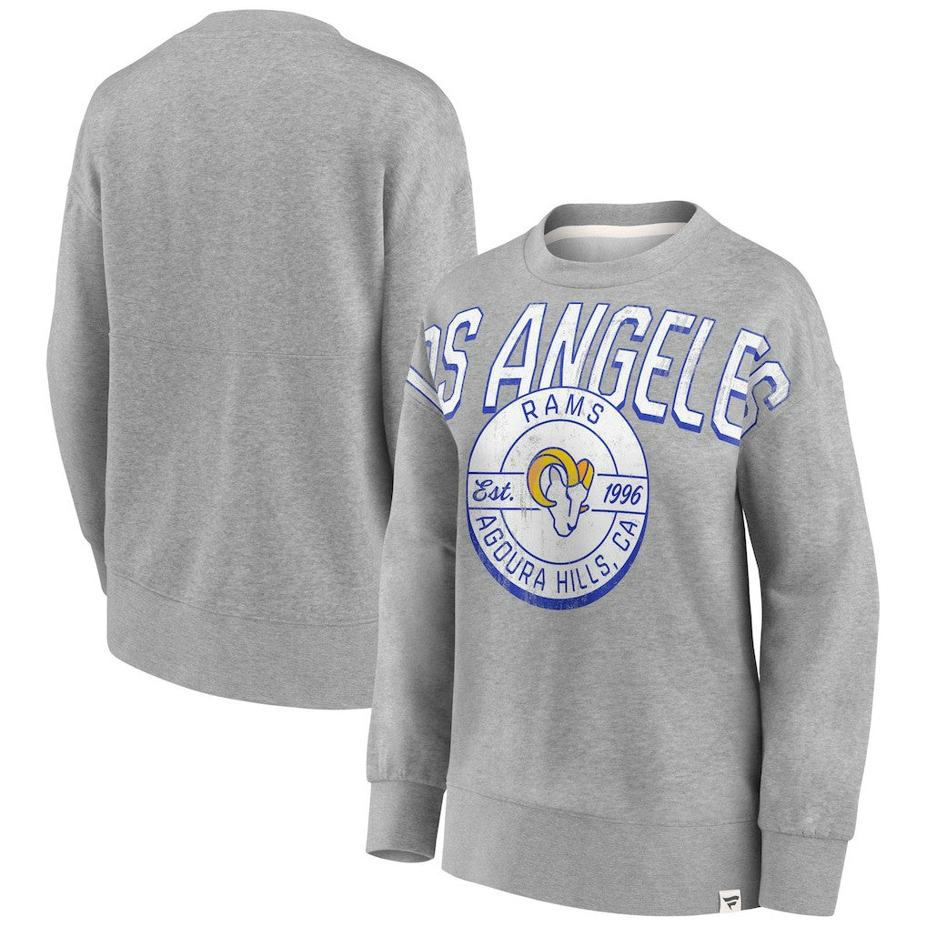 Los Angeles Rams Women's Jump Distribution Tri-Blend Pullover Sweatshirt - Heathered Gray on sale