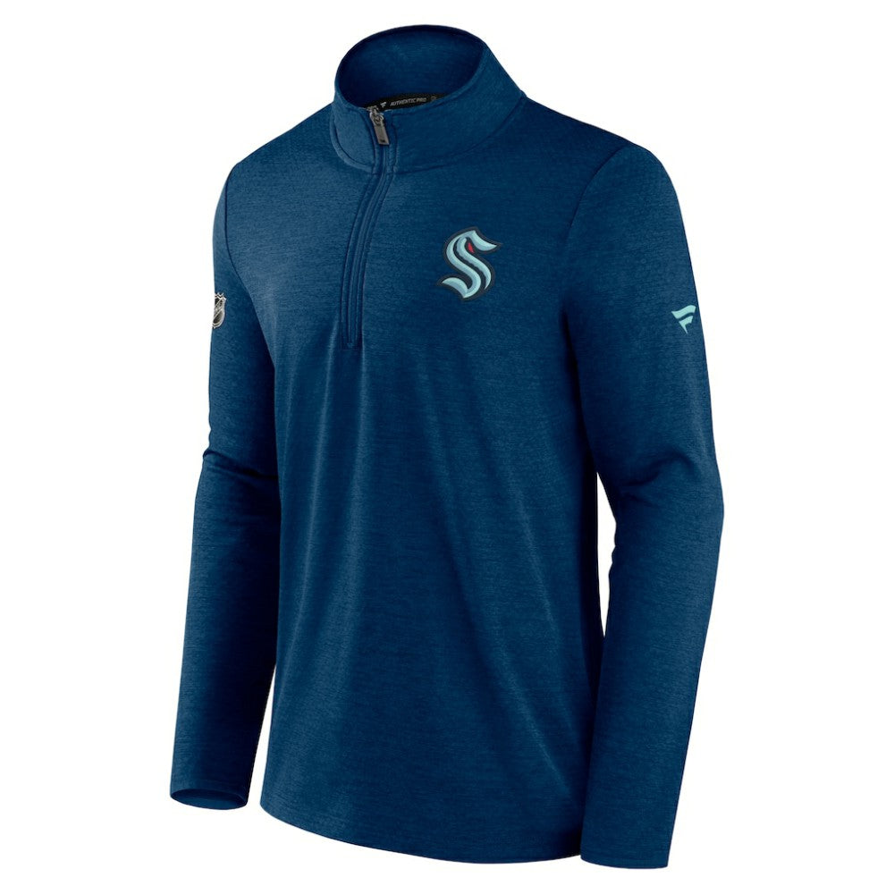 Seattle Kraken Fanatics Authentic Pro Rink Quartet-Zip Jacket - Heather Deep Sea Blue Jackets