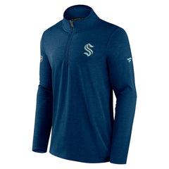 Seattle Kraken Fanatics Authentic Pro Rink Quartet-Zip Jacket - Heather Deep Sea Blue Jackets
