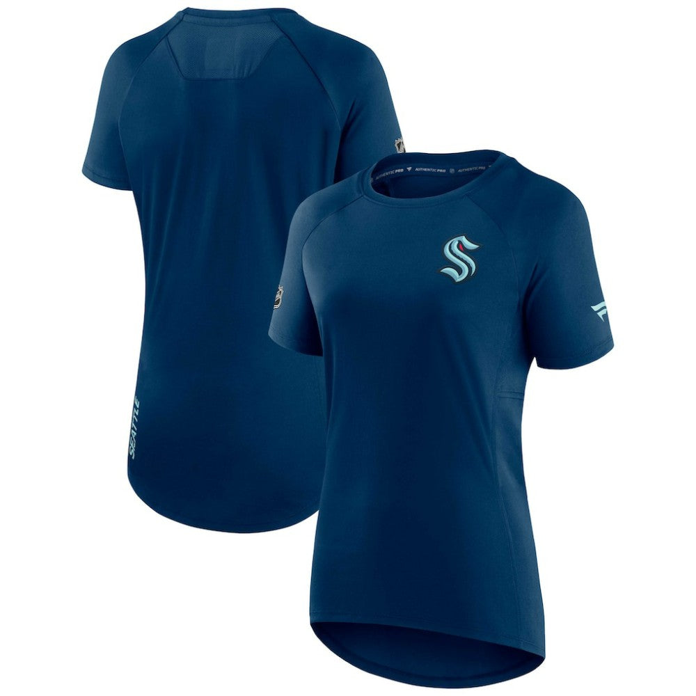 Seattle Kraken Fanatics Women's Authentic Pro Rink Raglan Tech T-Shirt - Deep Sea Blue T-shirts