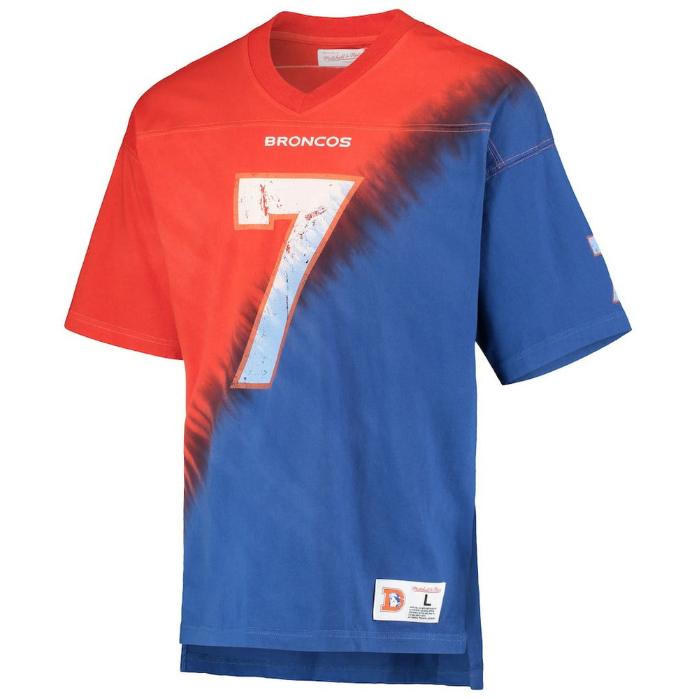 John Elway Denver Broncos Retired Player Name & Number Diagonal Tie-Dye V-Neck T-Shirt - Orange/Royal for sale
