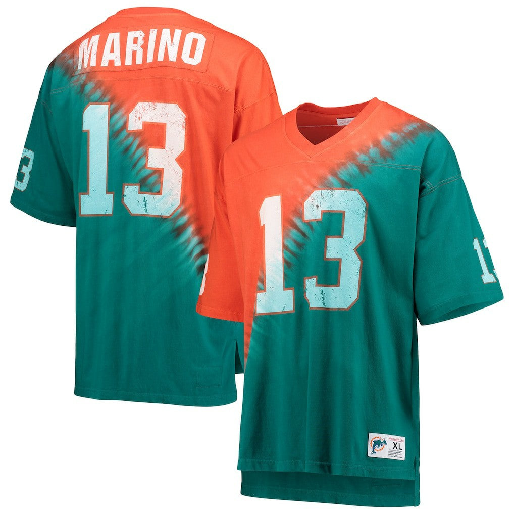 Dan Marino Miami Dolphins Retired Player Name & Number Diagonal Tie-Dye V-Neck T-Shirt - Orange/Aqua discount
