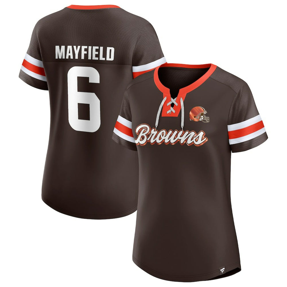 Baker Mayfield Cleveland Browns Women's Athena Name & Number Notch Neck T-Shirt - Brown cheap
