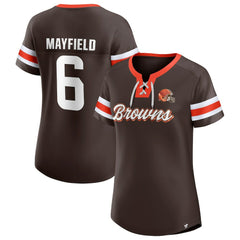 Baker Mayfield Cleveland Browns Women's Athena Name & Number Notch Neck T-Shirt - Brown cheap