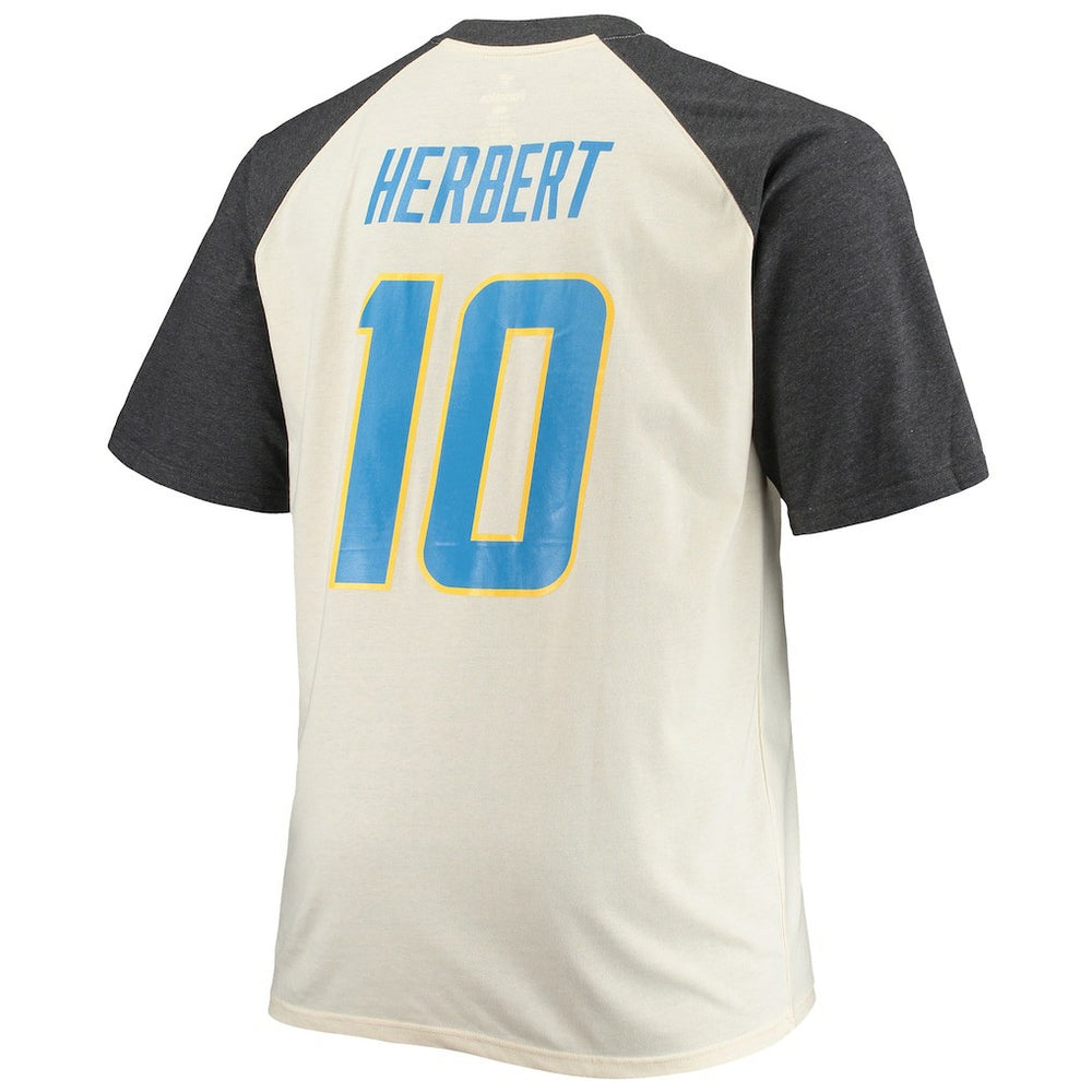 Justin Herbert Los Angeles Chargers Big & Tall Player Name & Number Raglan T-Shirt - Oatmeal cheap