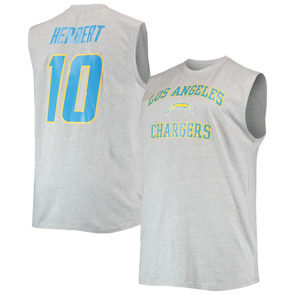 Justin Herbert Los Angeles Chargers Big & Tall Player Name & Number Muscle Tank Top - Heathered Gray for sale