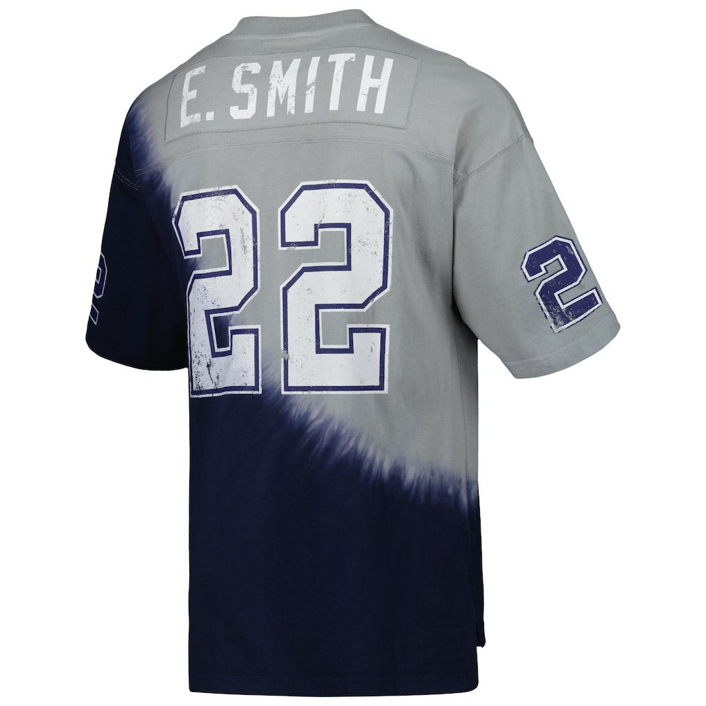 Emmitt Smith Dallas Cowboys Retired Player Name & Number Diagonal Tie-Dye V-Neck T-Shirt - Navy/Gray for sale