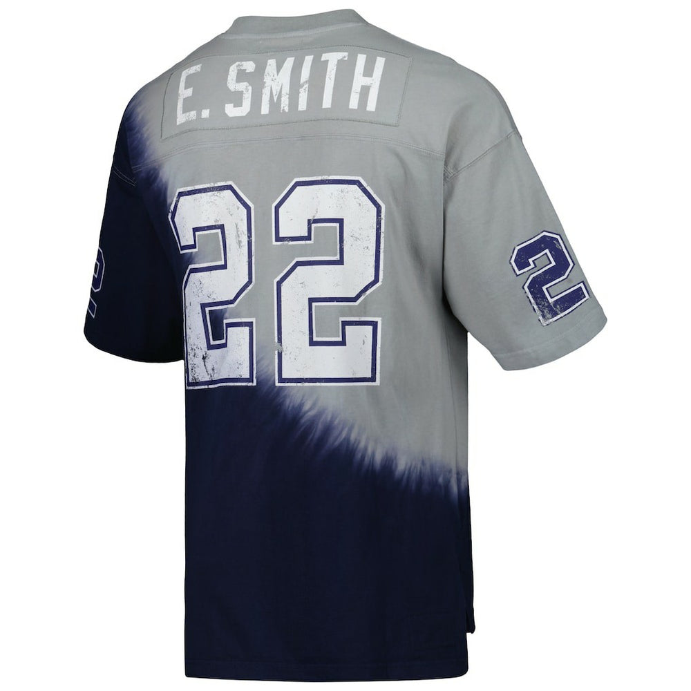 Emmitt Smith Dallas Cowboys Retired Player Name & Number Diagonal Tie-Dye V-Neck T-Shirt - Navy/Gray for sale