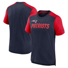 New England Patriots Color Block Team Name T-Shirt - Heathered Navy/Heathered Red on sale