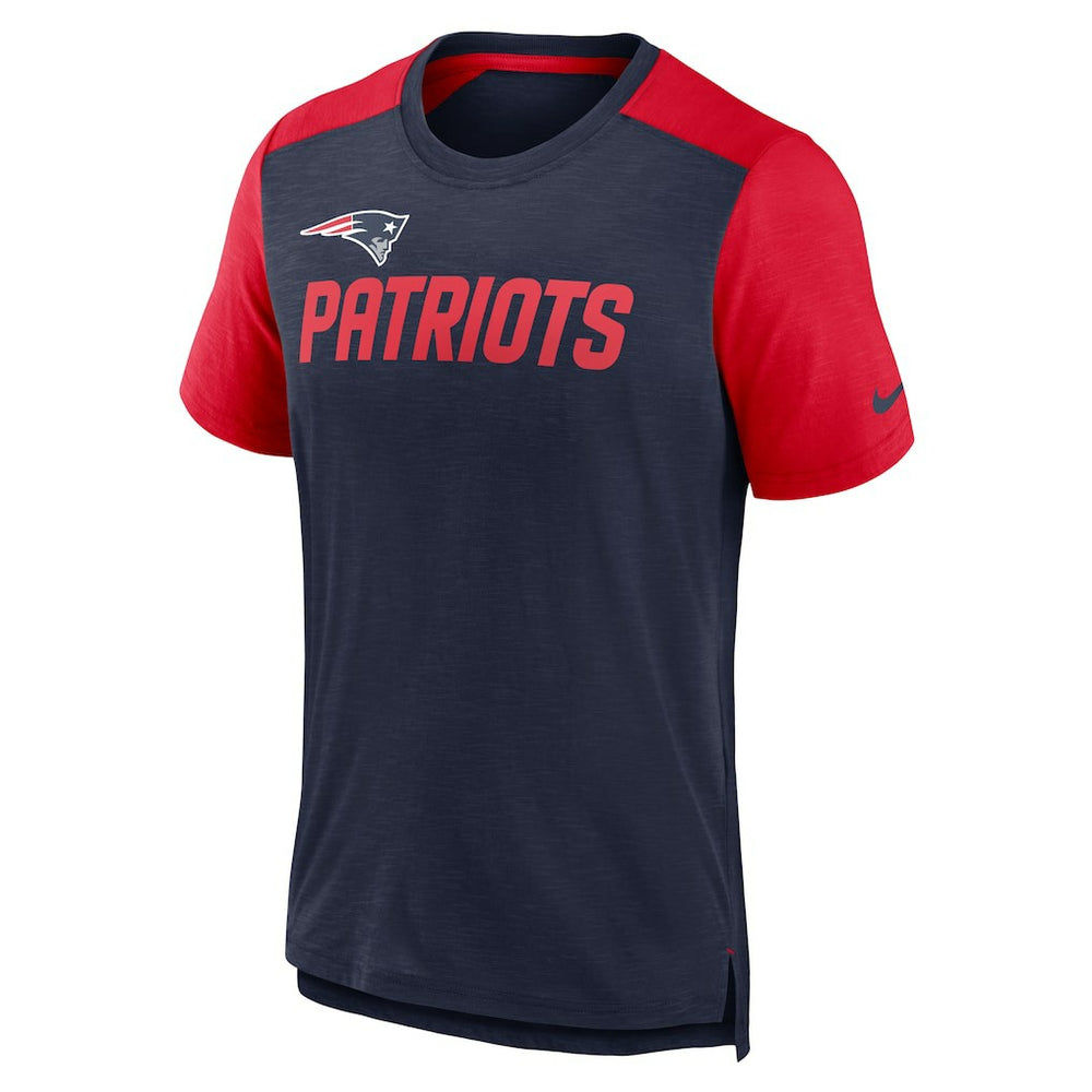 New England Patriots Color Block Team Name T-Shirt - Heathered Navy/Heathered Red on sale