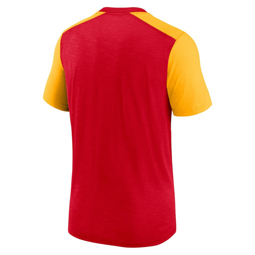 Kansas City Chiefs Color Block Team Name T-Shirt - Heathered Red/Heathered Gold outlet