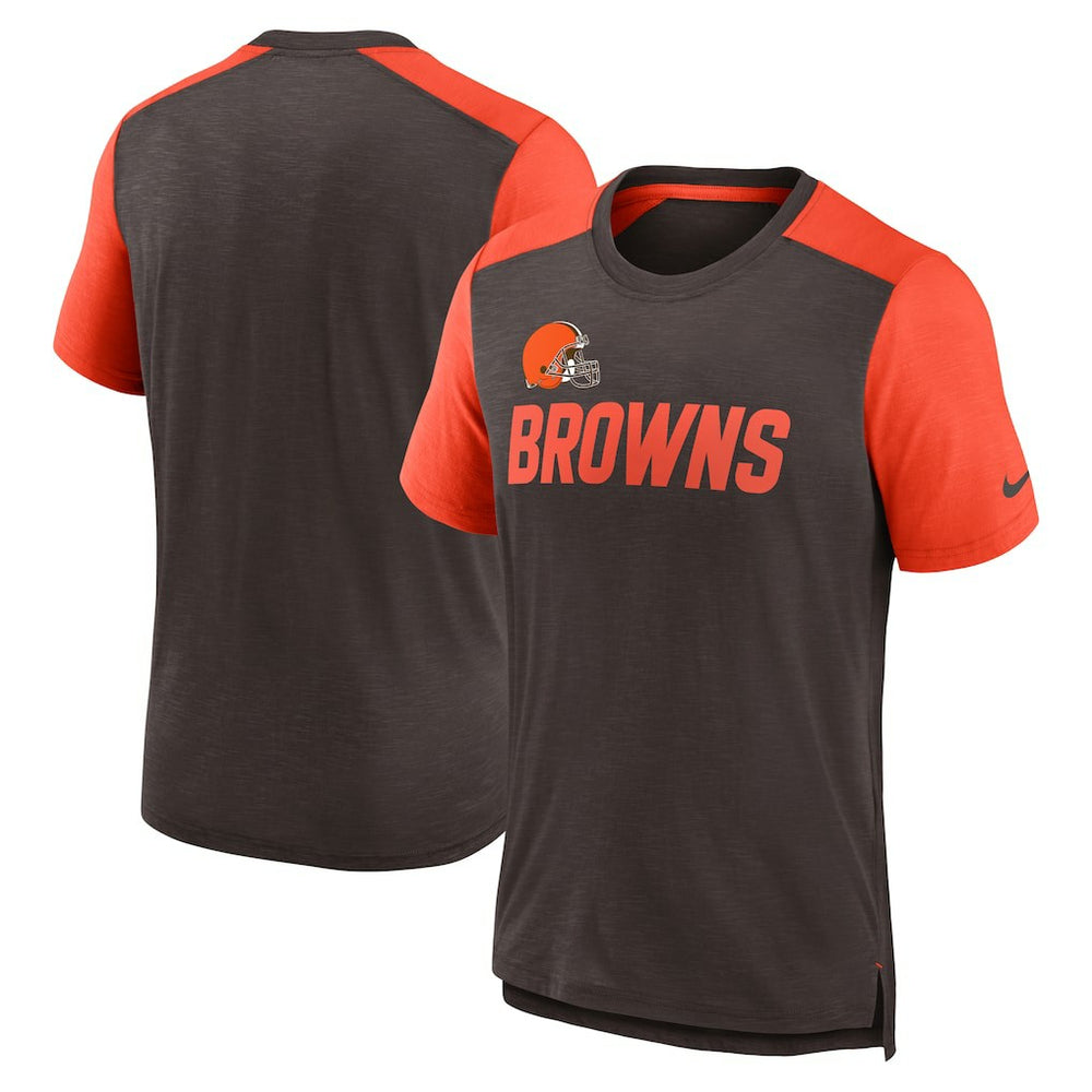 Cleveland Browns Color Block Team Name T-Shirt - Heathered Brown/Heathered Orange on sale