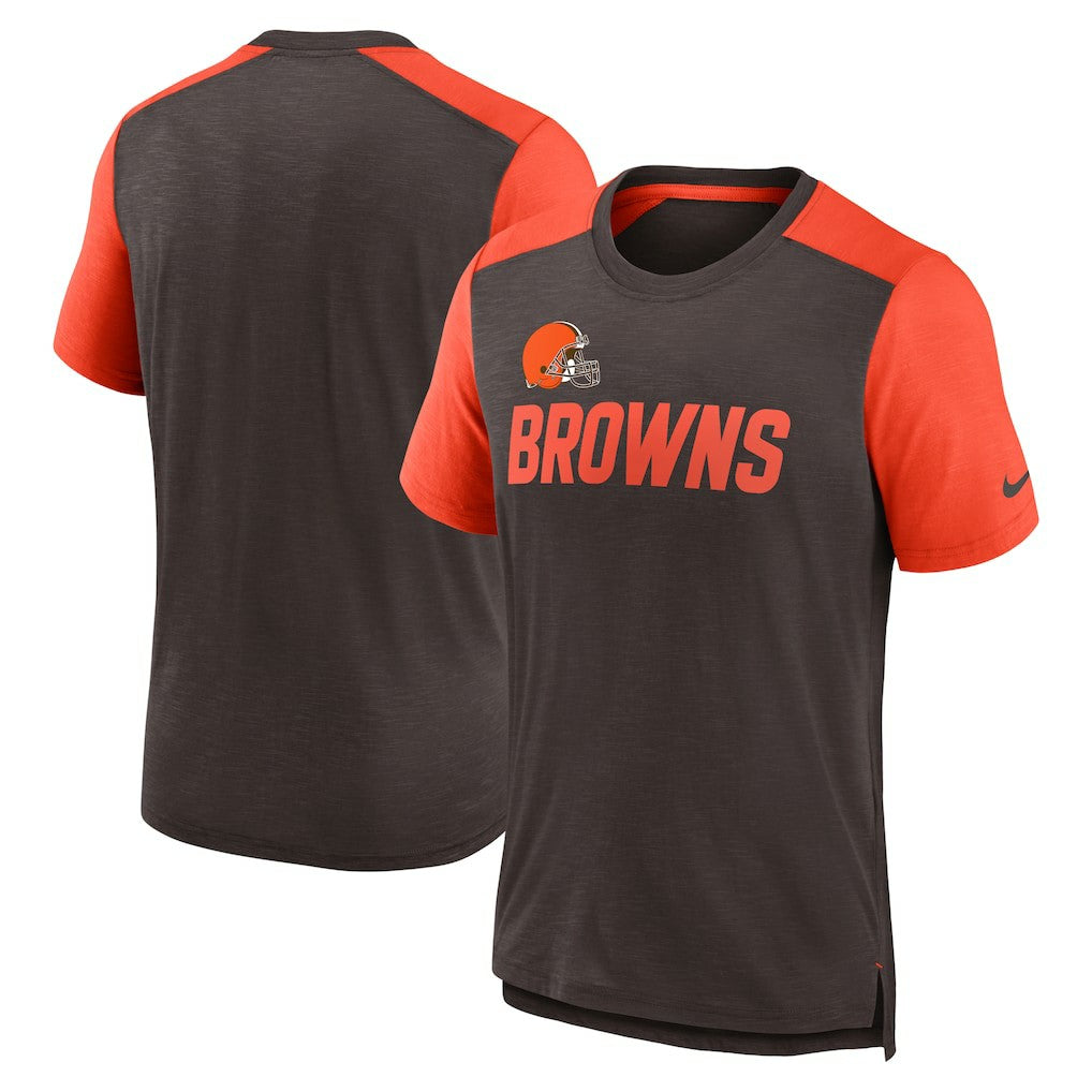 Cleveland Browns Color Block Team Name T-Shirt - Heathered Brown/Heathered Orange on sale
