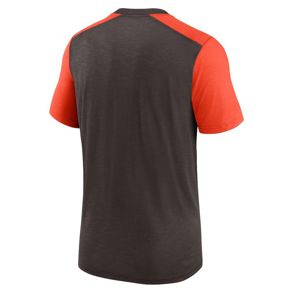 Cleveland Browns Color Block Team Name T-Shirt - Heathered Brown/Heathered Orange on sale