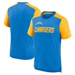 Los Angeles Chargers Color Block Team Name T-Shirt - Heathered Powder Blue/Heathered Gold cheap