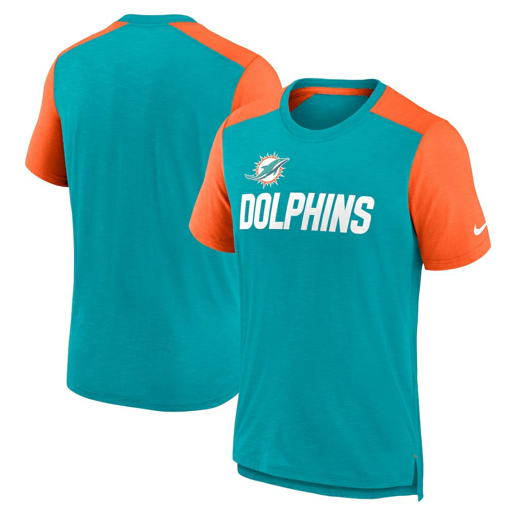 Miami Dolphins Color Block Team Name T-Shirt - Heathered Aqua/Heathered Orange outlet