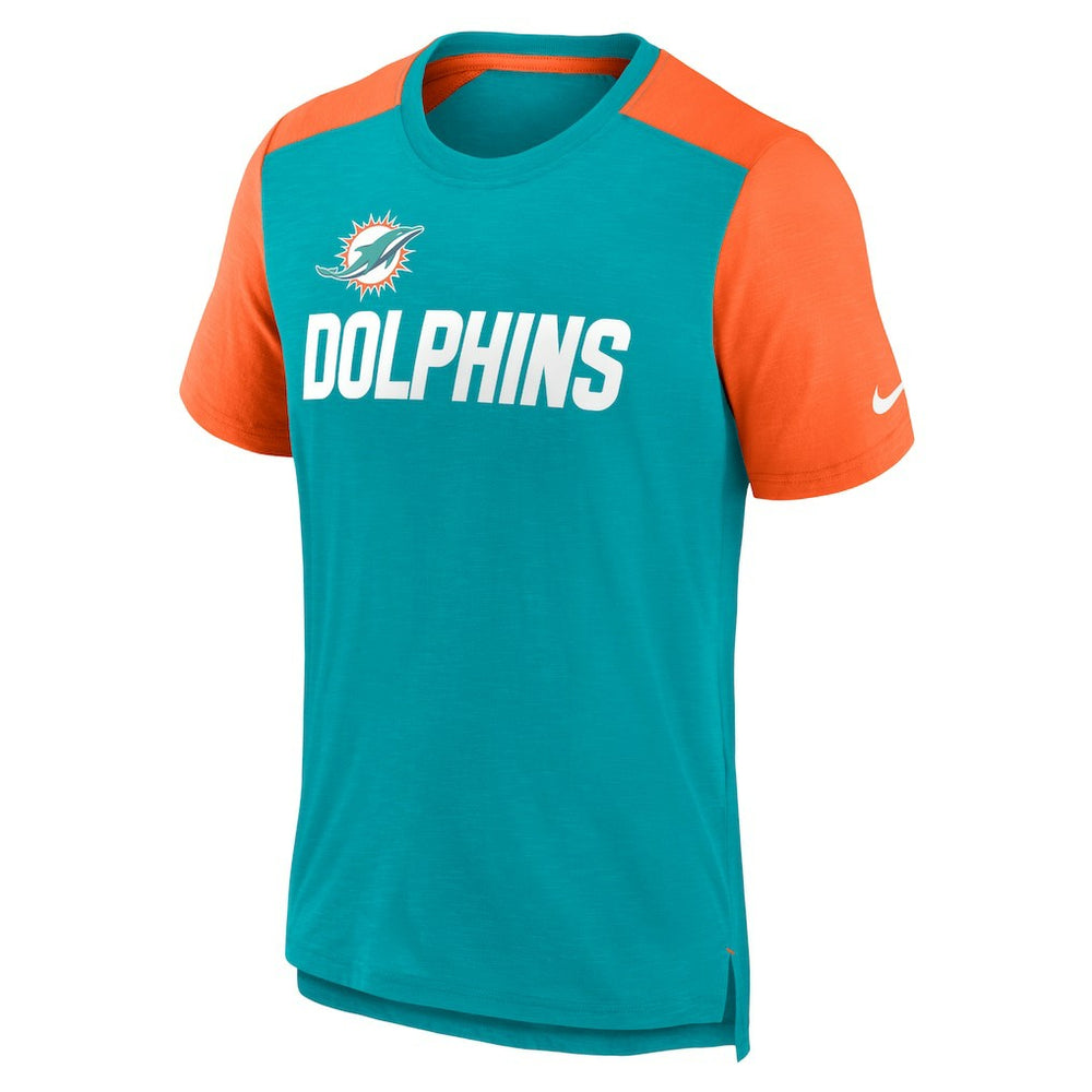 Miami Dolphins Color Block Team Name T-Shirt - Heathered Aqua/Heathered Orange outlet
