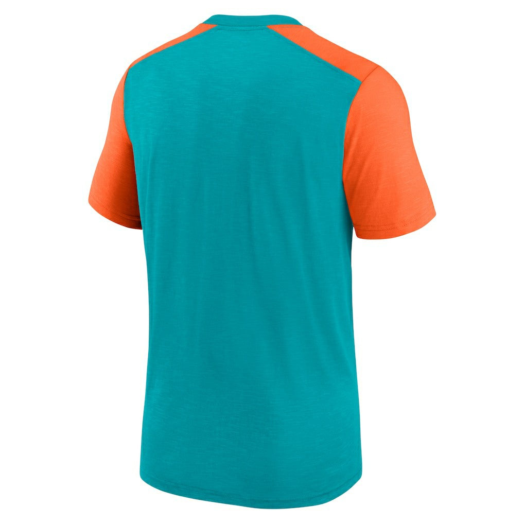 Miami Dolphins Color Block Team Name T-Shirt - Heathered Aqua/Heathered Orange outlet