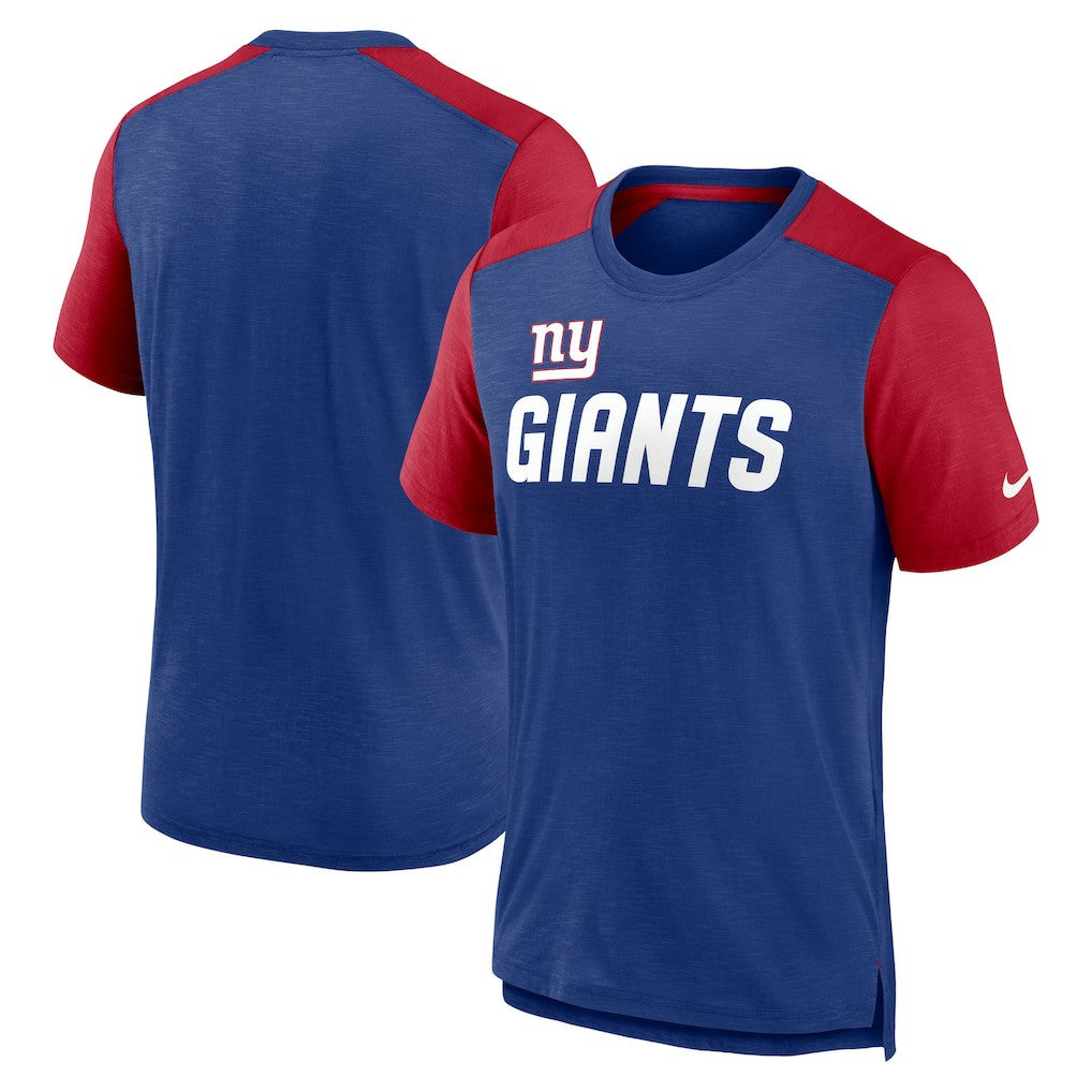 New York Giants Color Block Team Name T-Shirt - Heathered Royal/Heathered Red for sale