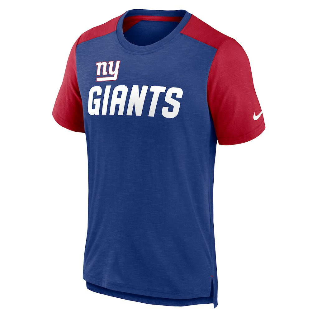 New York Giants Color Block Team Name T-Shirt - Heathered Royal/Heathered Red for sale