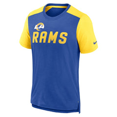 Los Angeles Rams Color Block Team Name T-Shirt - Heathered Royal/Heathered Gold discount