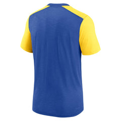 Los Angeles Rams Color Block Team Name T-Shirt - Heathered Royal/Heathered Gold discount