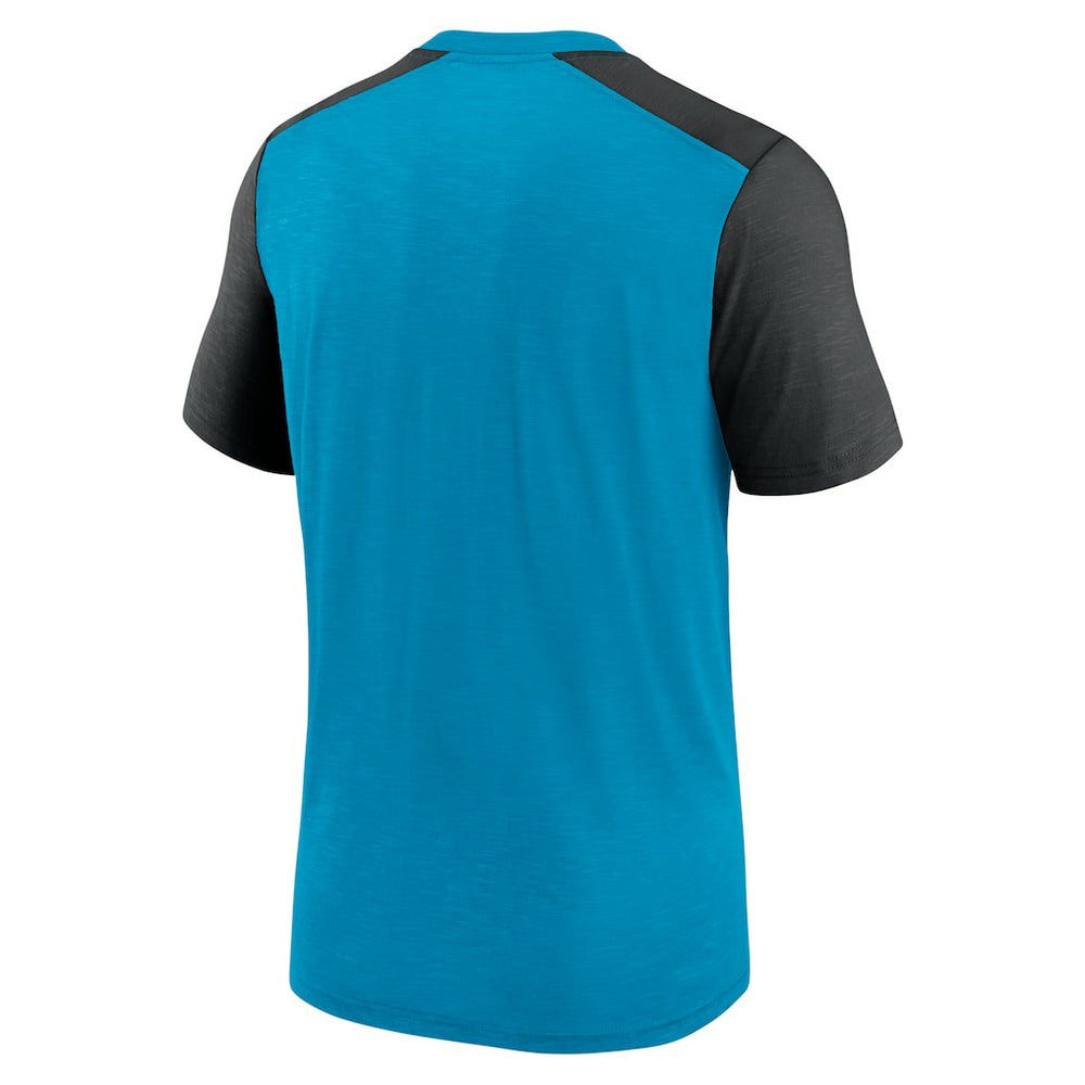 Carolina Panthers Color Block Team Name T-Shirt - Heathered Blue/Heathered Black outlet