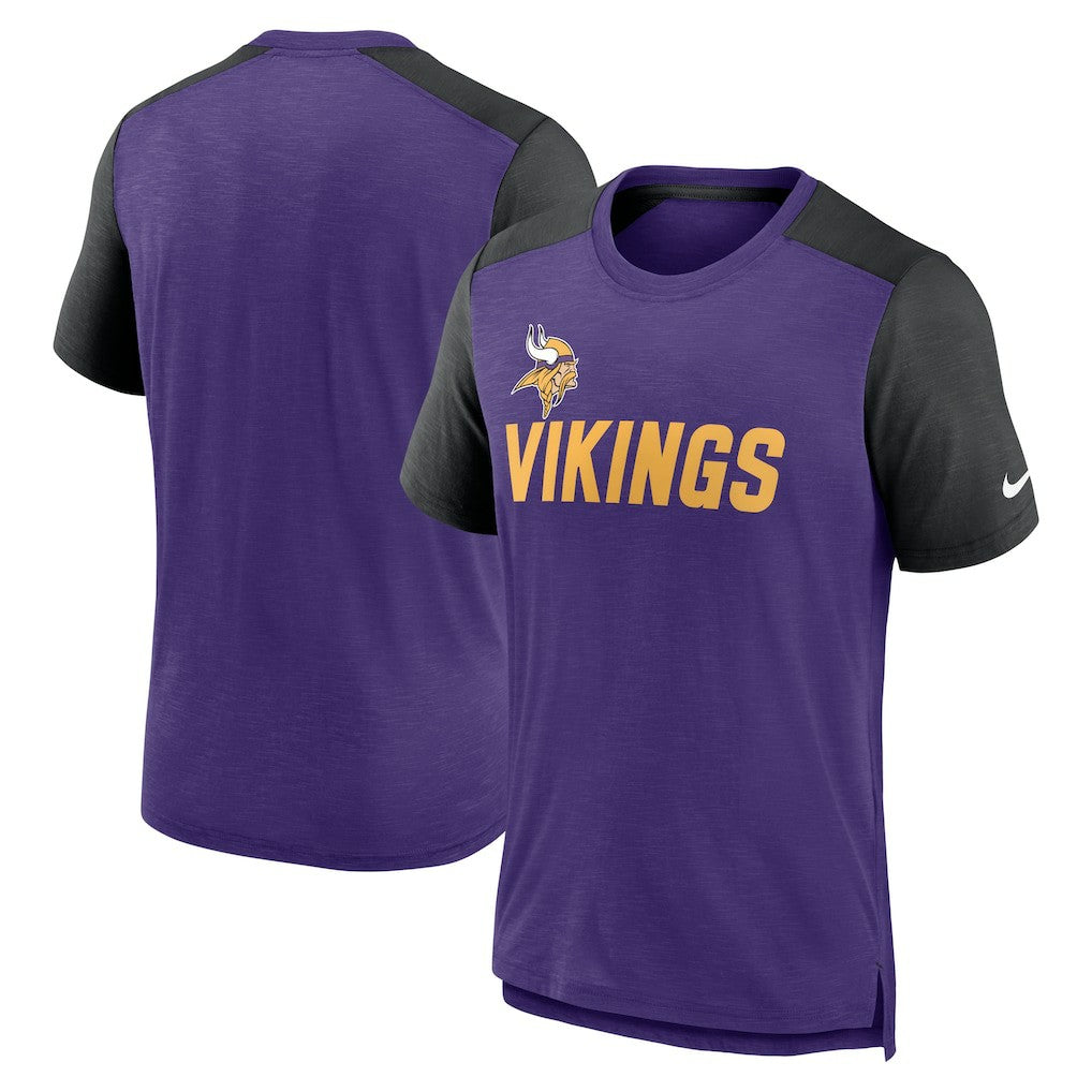 Minnesota Vikings Color Block Team Name T-Shirt - Heathered Purple/Heathered Black cheap