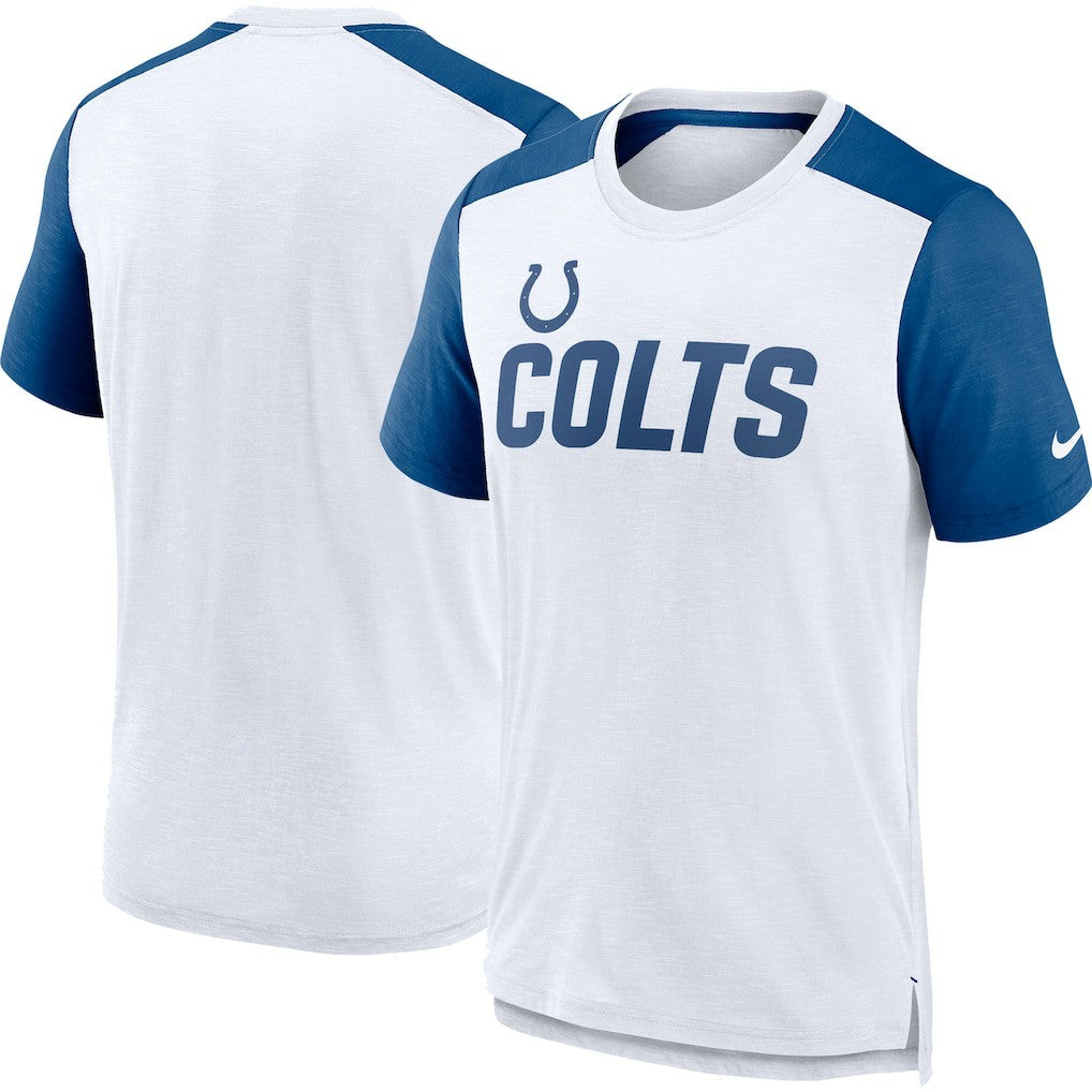 Indianapolis Colts Color Block Team Name T-Shirt - White/Heather Royal discount
