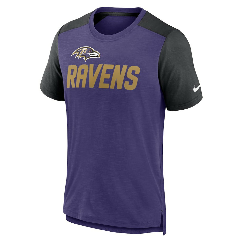 Baltimore Ravens Color Block Team Name T-Shirt - Heathered Purple/Heathered Black for sale