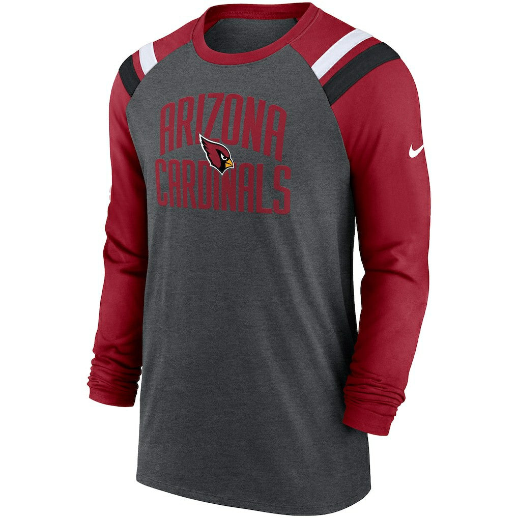 Arizona Cardinals Tri-Blend Raglan Athletic Long Sleeve Fashion T-Shirt - Heathered Charcoal/Cardinal on sale