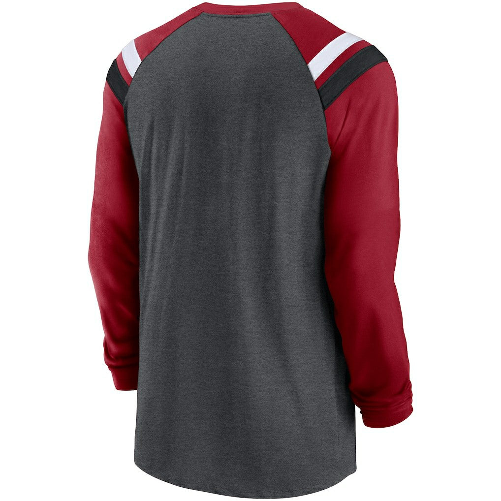 Arizona Cardinals Tri-Blend Raglan Athletic Long Sleeve Fashion T-Shirt - Heathered Charcoal/Cardinal on sale