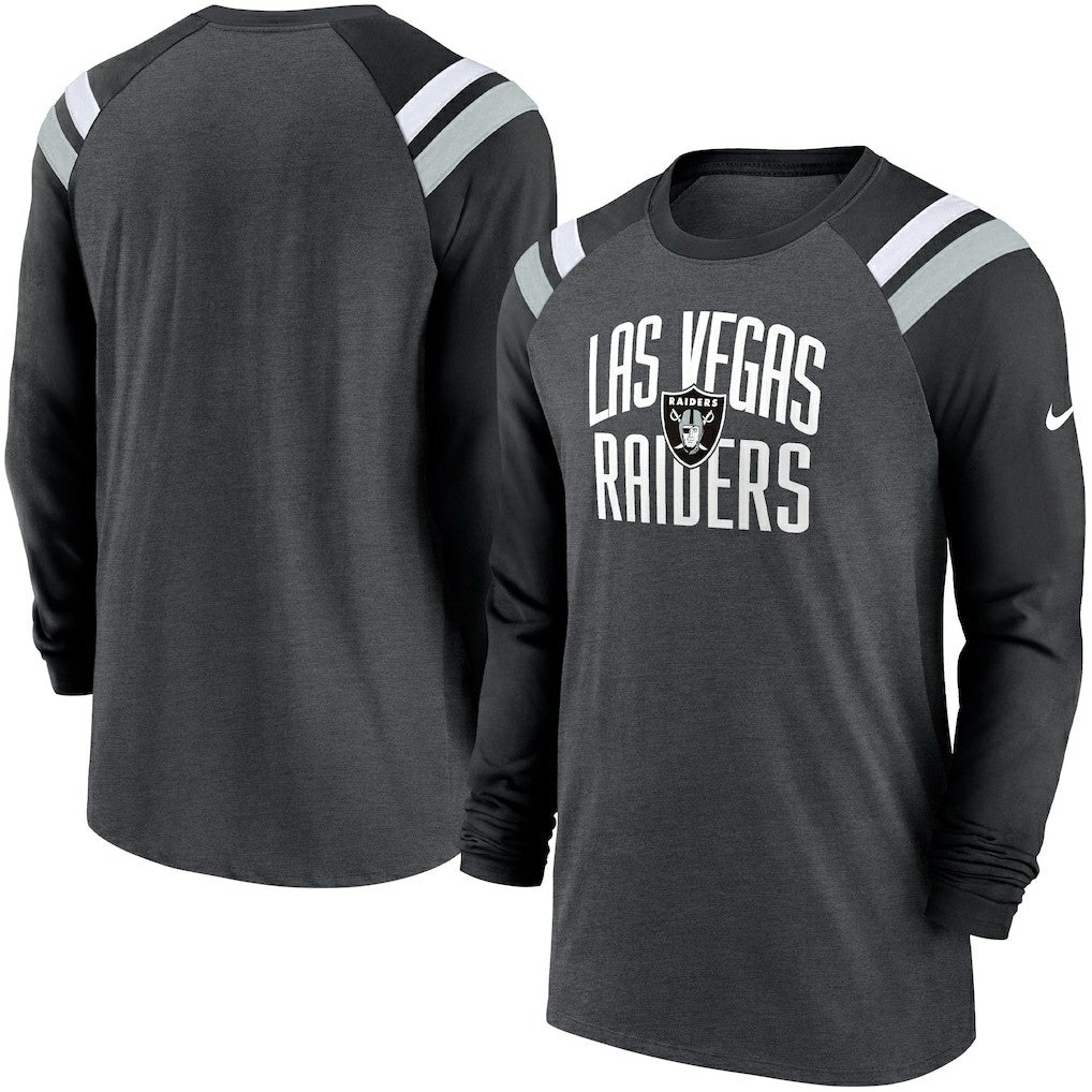 Las Vegas Raiders Tri-Blend Raglan Athletic Long Sleeve Fashion T-Shirt - Heathered Charcoal/Black cheap