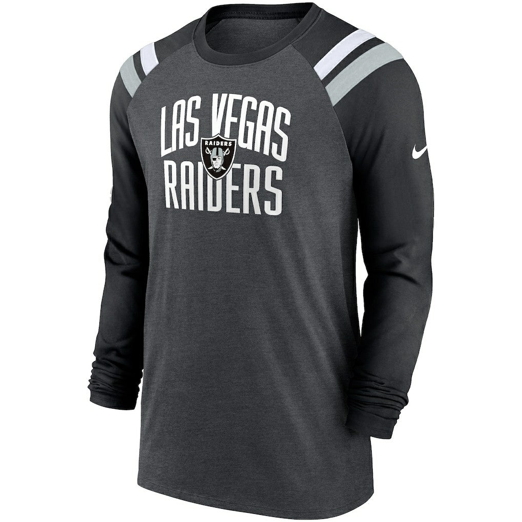 Las Vegas Raiders Tri-Blend Raglan Athletic Long Sleeve Fashion T-Shirt - Heathered Charcoal/Black cheap