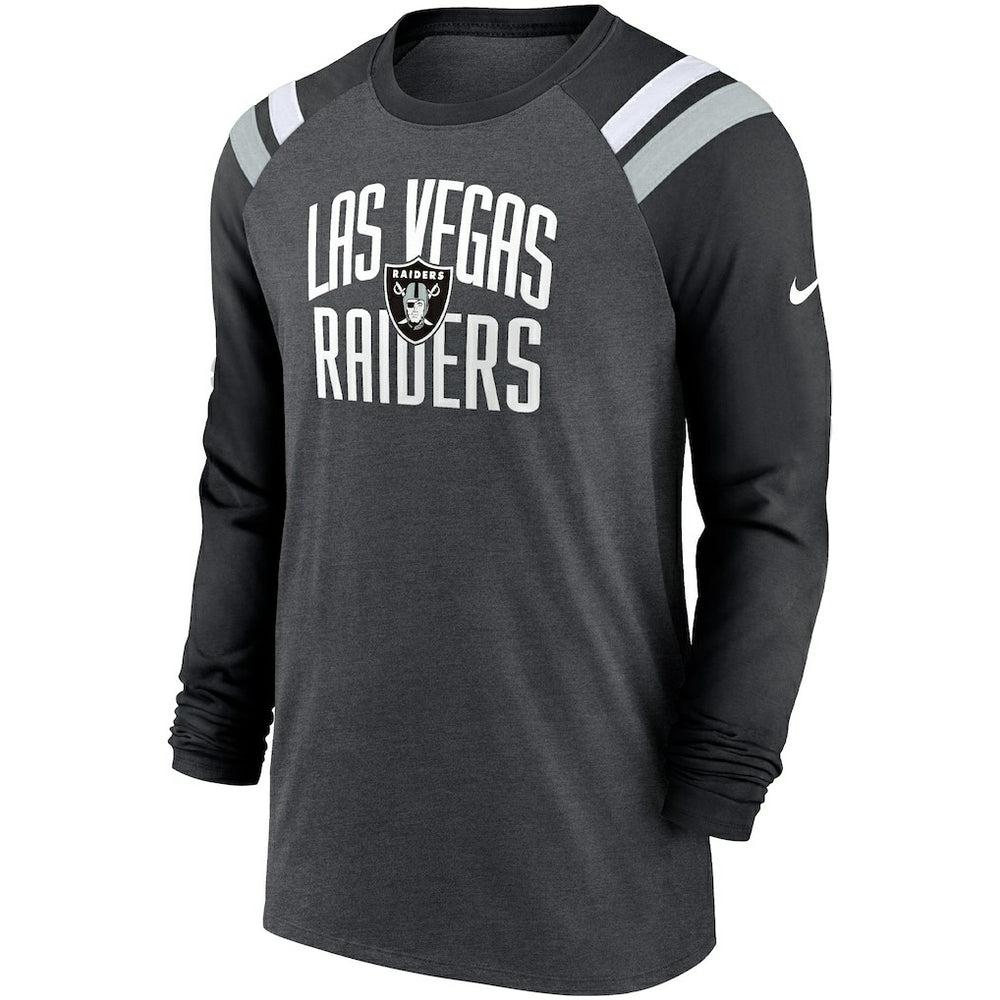 Las Vegas Raiders Tri-Blend Raglan Athletic Long Sleeve Fashion T-Shirt - Heathered Charcoal/Black cheap