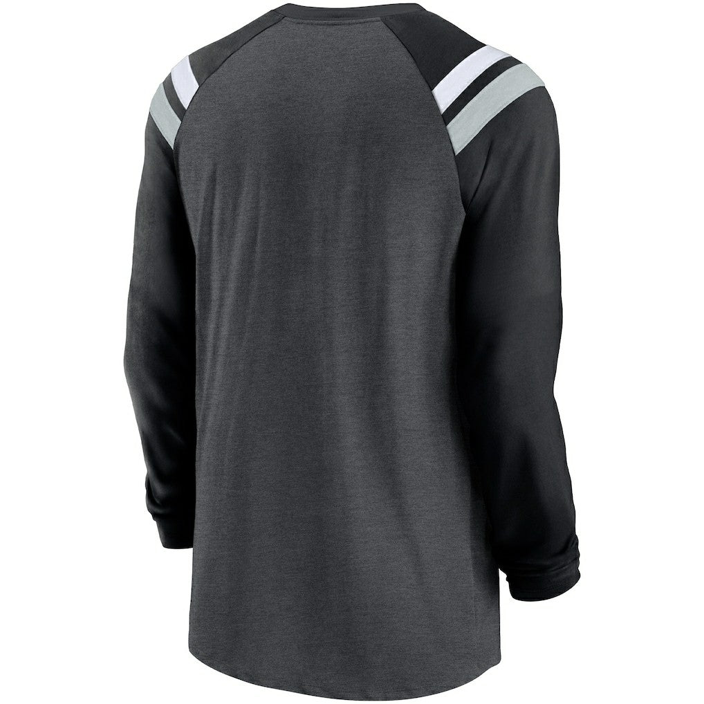 Las Vegas Raiders Tri-Blend Raglan Athletic Long Sleeve Fashion T-Shirt - Heathered Charcoal/Black cheap