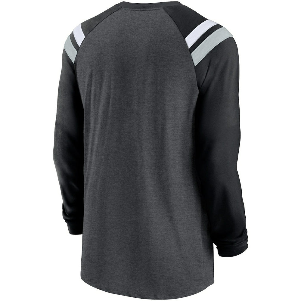 Las Vegas Raiders Tri-Blend Raglan Athletic Long Sleeve Fashion T-Shirt - Heathered Charcoal/Black cheap