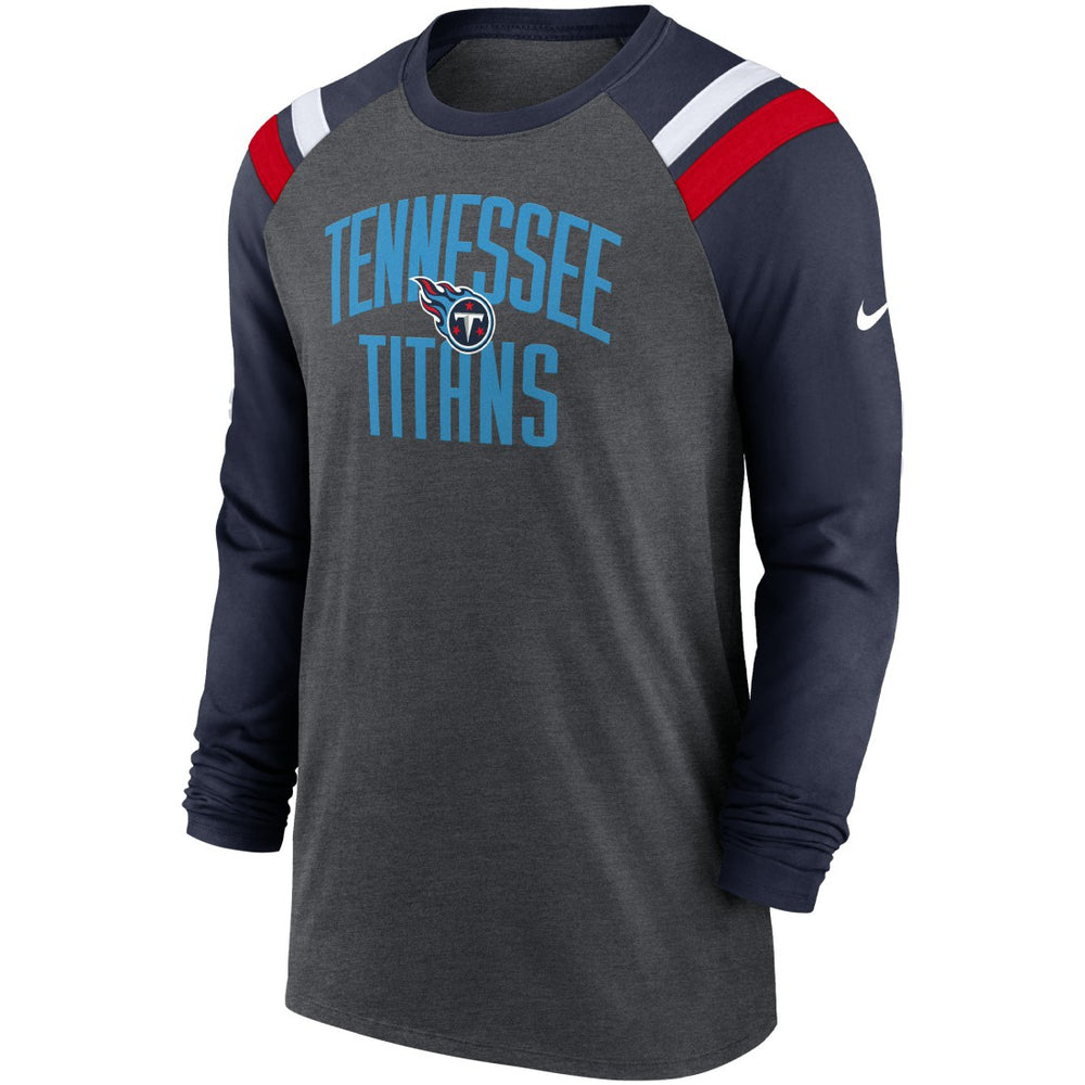 Tennessee Titans Tri-Blend Raglan Athletic Long Sleeve Fashion T-Shirt - Heathered Charcoal/Navy cheap