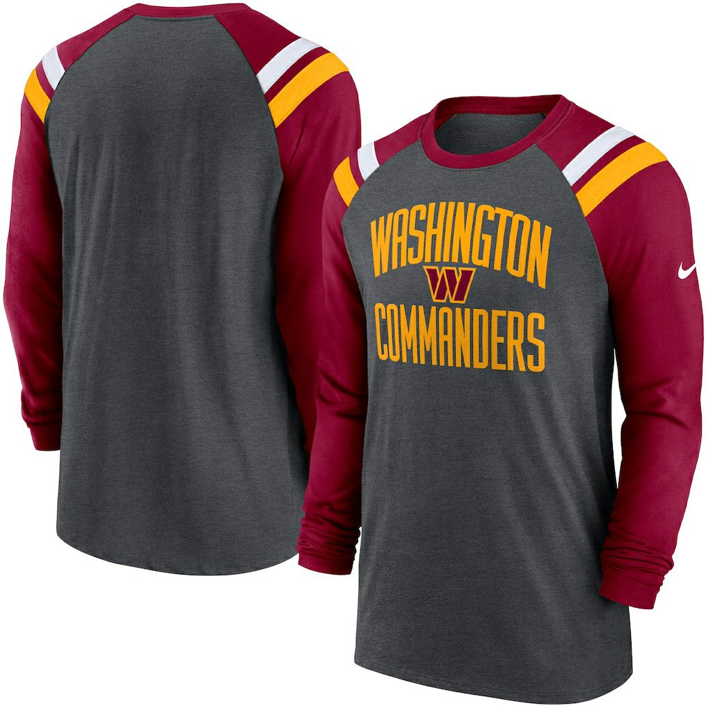 Washington Commanders Tri-Blend Raglan Athletic Long Sleeve Fashion T-Shirt - Heathered Charcoal/Burgundy for sale