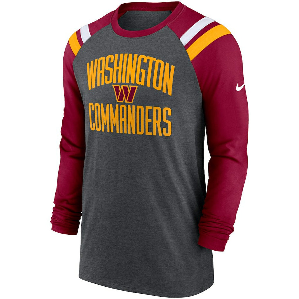 Washington Commanders Tri-Blend Raglan Athletic Long Sleeve Fashion T-Shirt - Heathered Charcoal/Burgundy for sale