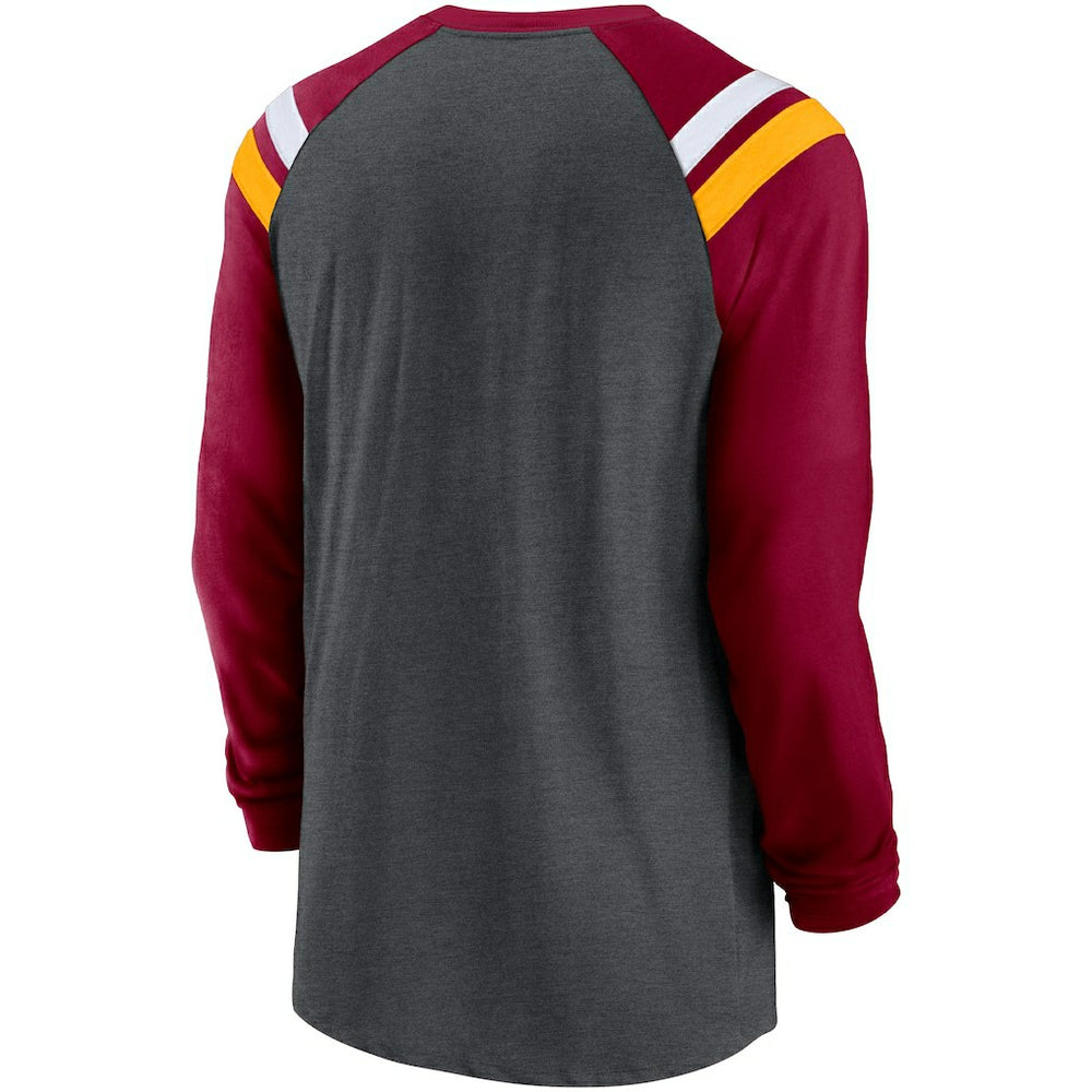 Washington Commanders Tri-Blend Raglan Athletic Long Sleeve Fashion T-Shirt - Heathered Charcoal/Burgundy for sale