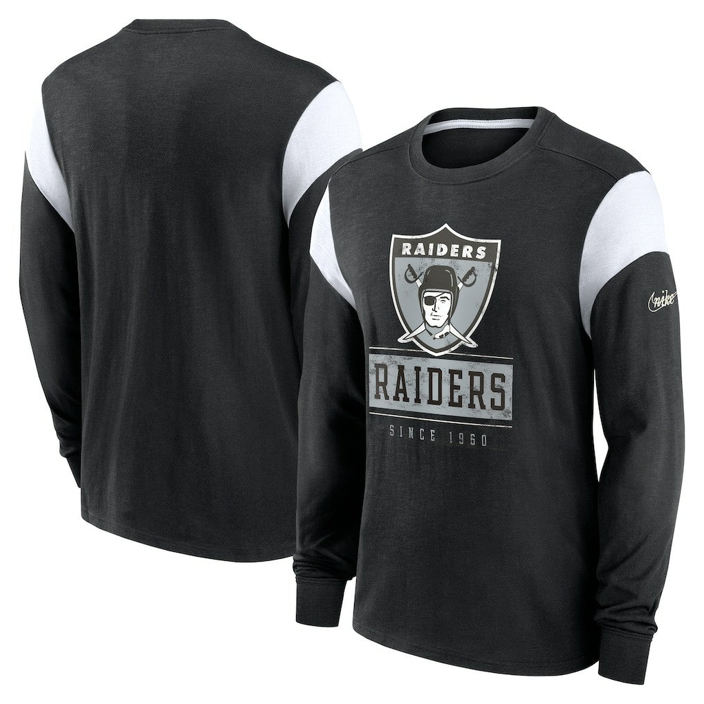 Oakland Raiders Rewind Playback Helmet Long Sleeve T-Shirt - Heather Black cheap