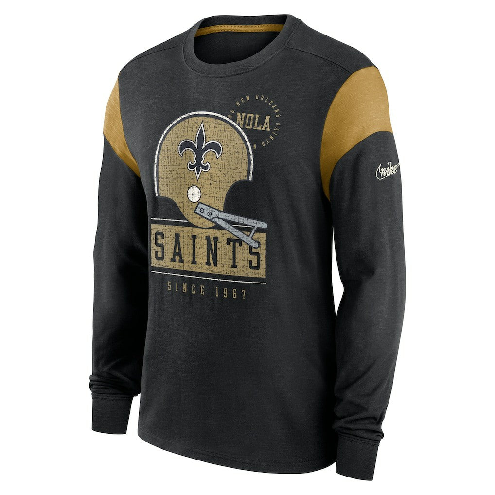 New Orleans Saints Rewind Playback Helmet Long Sleeve T-Shirt - Heather Black sale