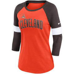 Cleveland Browns Women's Football Pride Slub 3/4 Raglan Sleeve T-Shirt - Heathered Orange/Brown for sale