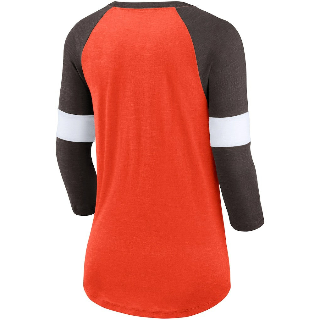 Cleveland Browns Women's Football Pride Slub 3/4 Raglan Sleeve T-Shirt - Heathered Orange/Brown for sale