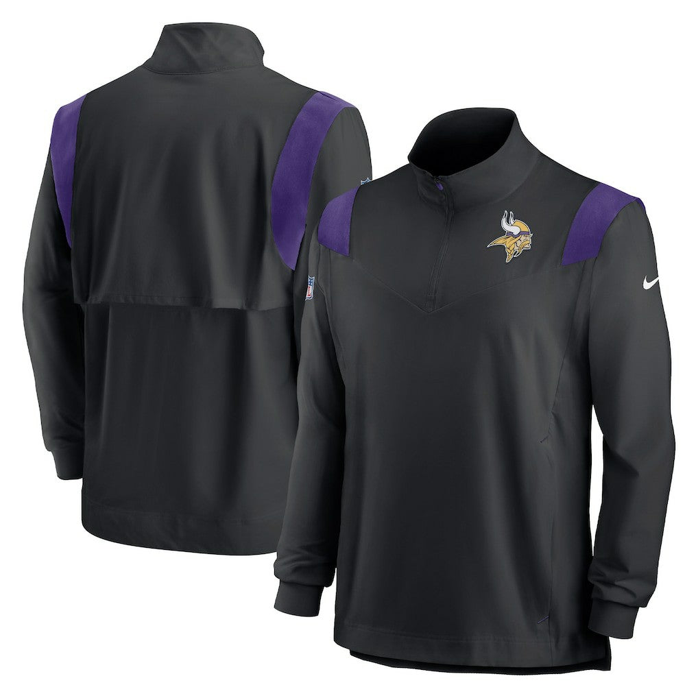 Minnesota Vikings Sideline Coach Chevron Lockup Quarter-Zip Long Sleeve Top - Black for sale