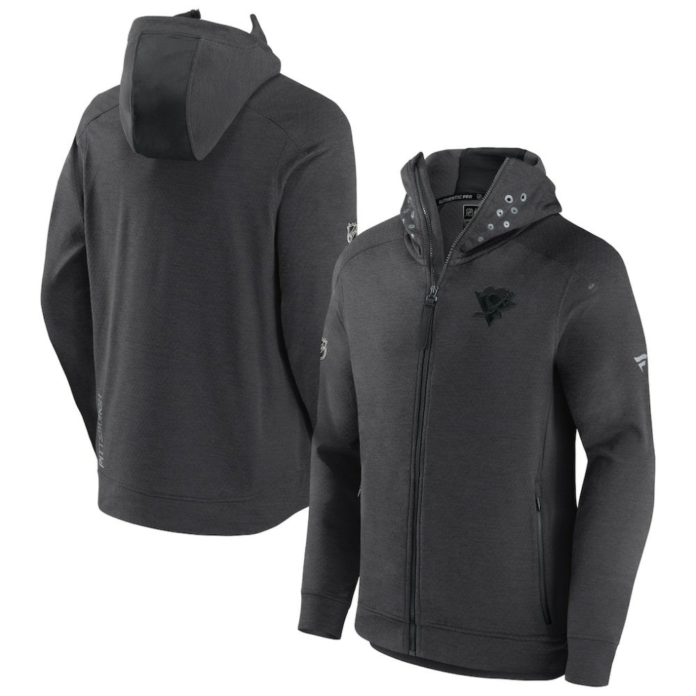 Pittsburgh Penguins Fanatics Authentic Pro Road Tech Lightweight Full-Zip Hoodie Jacket - Charcoal Hoodies